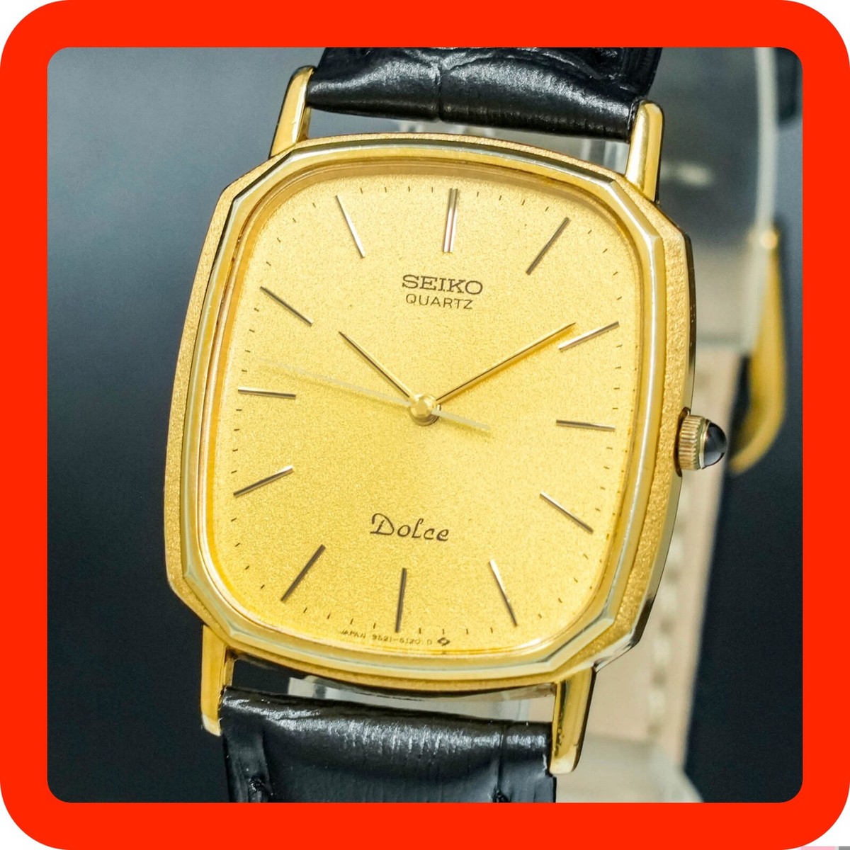 Vintage 1983 [MINT] SEIKO DOLCE 9521-5120 Gold Square Tank Shape