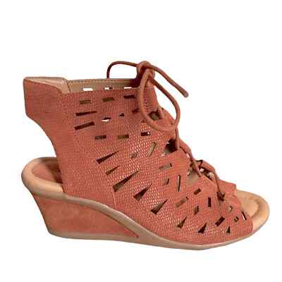 EARTH Caged Cognac Suede Lace Up Bootie Sandals Daylily 8
