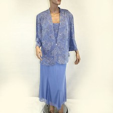 Alex Evenings MOTB Sparkle Paisley Blue Gown 2 Piece Cardigan Dress Set 16W