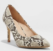 Women's Gemma Snake Print Pointed Toe Block Heeled Pumps - A New Day Gray 8