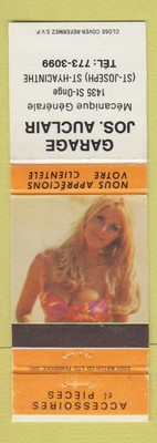 Matchbook Cover - Garage Jos Auclair Mecanic St Hyacinthe QC pinup