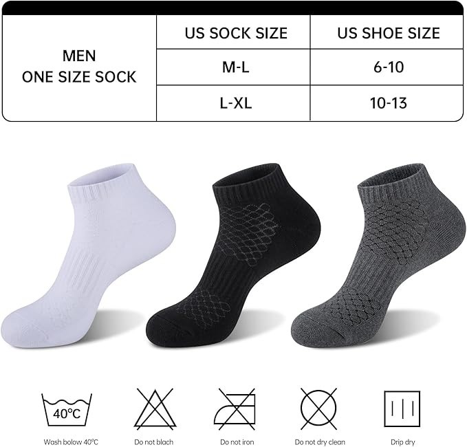 Men’s 100% Cotton Cushioned Ankle Socks Athletic Running Moisture Wicking NEW