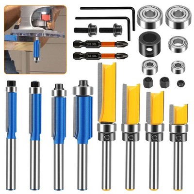 17x 1/4'' Shank Flush Trim Router Bit Set Woodworking Edge Cutter with Bearings