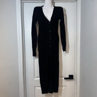 Long Tall Sally Duster Longline Cardigan Sz S T Black Ribbed Buttons Minimalist