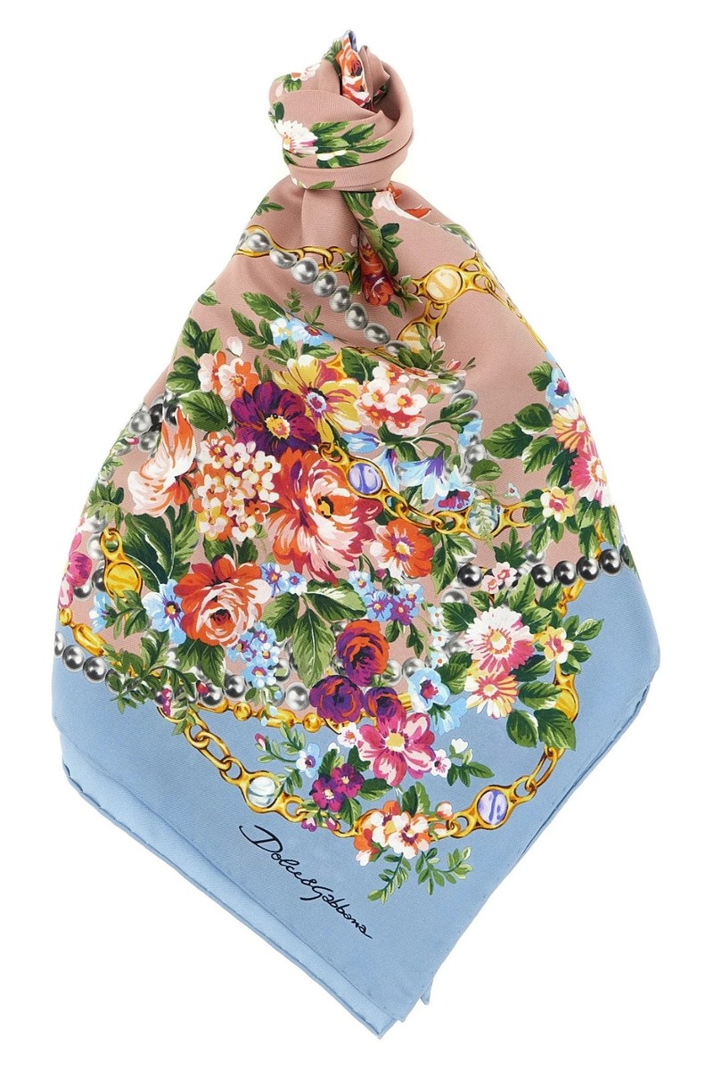 限定価格♡DOLCE&GABBANA 花柄シルクスカーフ　カシミヤ DOLCE&GABBANA Mazzolini di Fiori Flower Light Blue Silk Scarf New