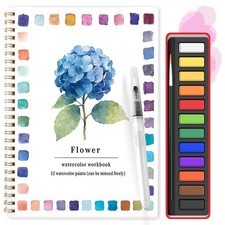 Watercolor Workbook Set,Water Coloring Book Set,12 Different Patterns Flower