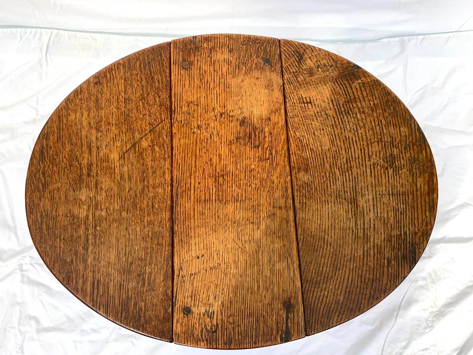 Antigua mesa ocasional de café con patas de puerta de hoja caída de roble estilo georgiano c. 1900-20 Foto 2 de 4