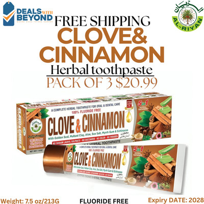 Organic Clove & Cinnamon Herbal Toothpaste Al Riyan-5 In 1-Fluoride free 3pack