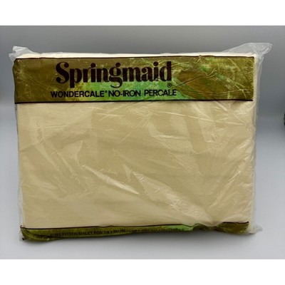 Vtg Springmaid Wondercale King Fitted Sheet NIP Beige Cream Percale No Iron 70s