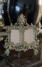 Antique Rococo Baroque Brass Figural Cherub Double Ornate Picture Frame