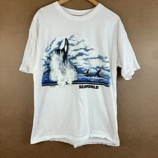 VTG 90s All Sport Sea World Whales Single Stitch T-Shirt White Large