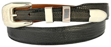 Sterling Silver .925 Engraved Western Ranger Belt Buckle Genuine Lizard 38 Black