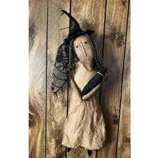 Handmade Witch Doll with Crow Primitive Halloween Folk Art Decor