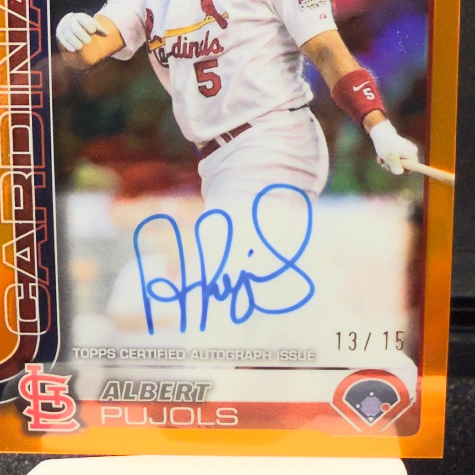 2025 Topps Chrome Albert Pujols оранжевая переливающаяся карточка с автографом 13/15 HOF SSP - Изображение 3 из 4