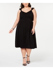 CITY STUDIO Womens Black Sleeveless V Neck Below The Knee Party Dress Plus 1X