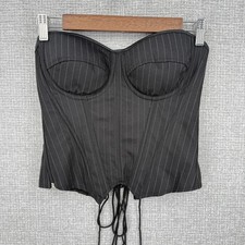 Corselette Shapewear Womens S Black Pinstripe Boned Zipper Firm Compression
