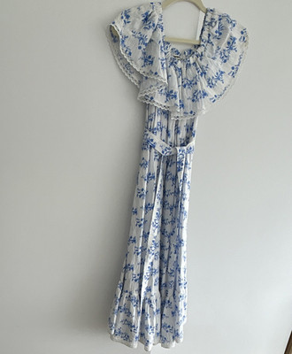 Koton Women s Blue & White Floral Smocked Ruffle Midi Sundress 34