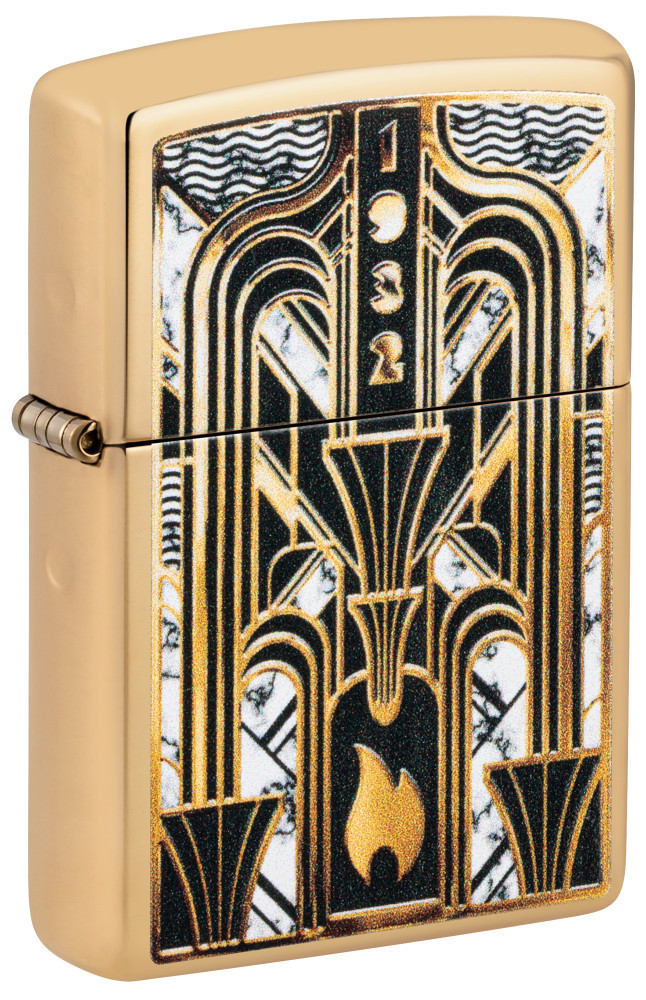 Zippo Art Deco Flame Design High Polish Brass Windproof Pock