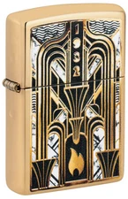Zippo Art Deco Flame Design High Polish Brass Windproof Pocket Lighter, 46585