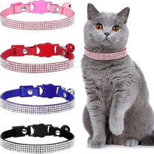 4 Pieces Rhinestones Cat Collars Breakaway Cat Collar Bell Bling Pet Collars