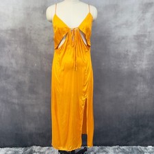 H&M Cutout Maxi Dress Women Size M Orange Minimal Satin Sun Kissed Flowy Chic