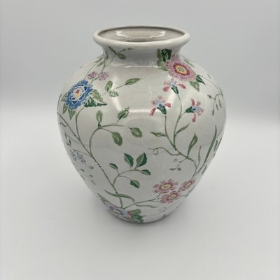 Vintage China Trader Porcelain Vase Hand Painted Floral Chinoiserie Pastel 9''