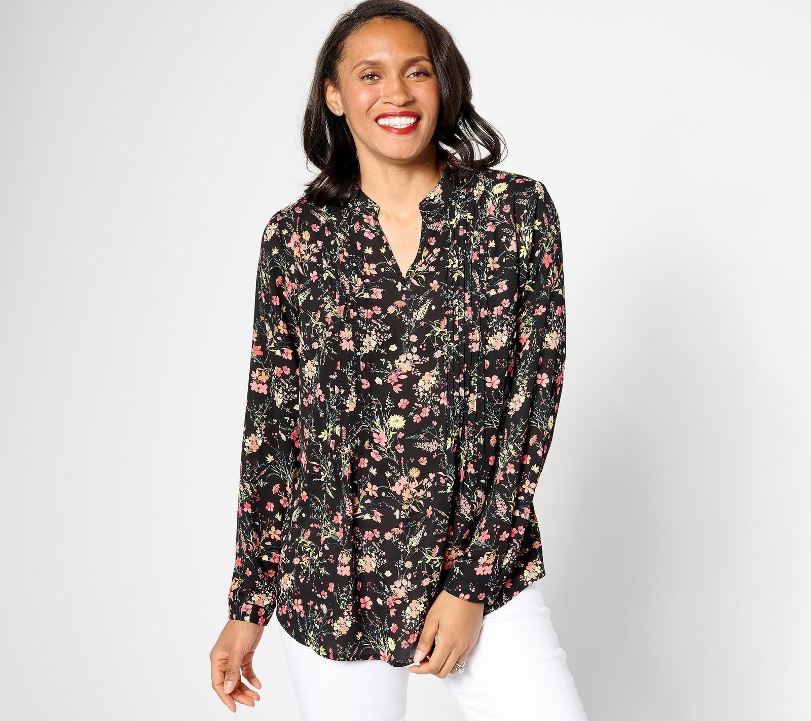 Joan Rivers Classics Collection Women's Top Plus Sz 1X Printed Black A635981