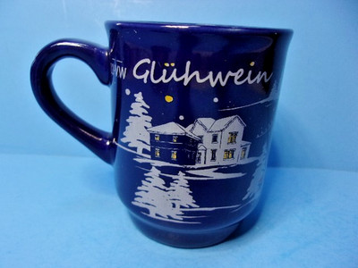 Vintage Van Well Germany Gluhwein Mug Cup Cobalt Blue Winter Scene Coffee Wine