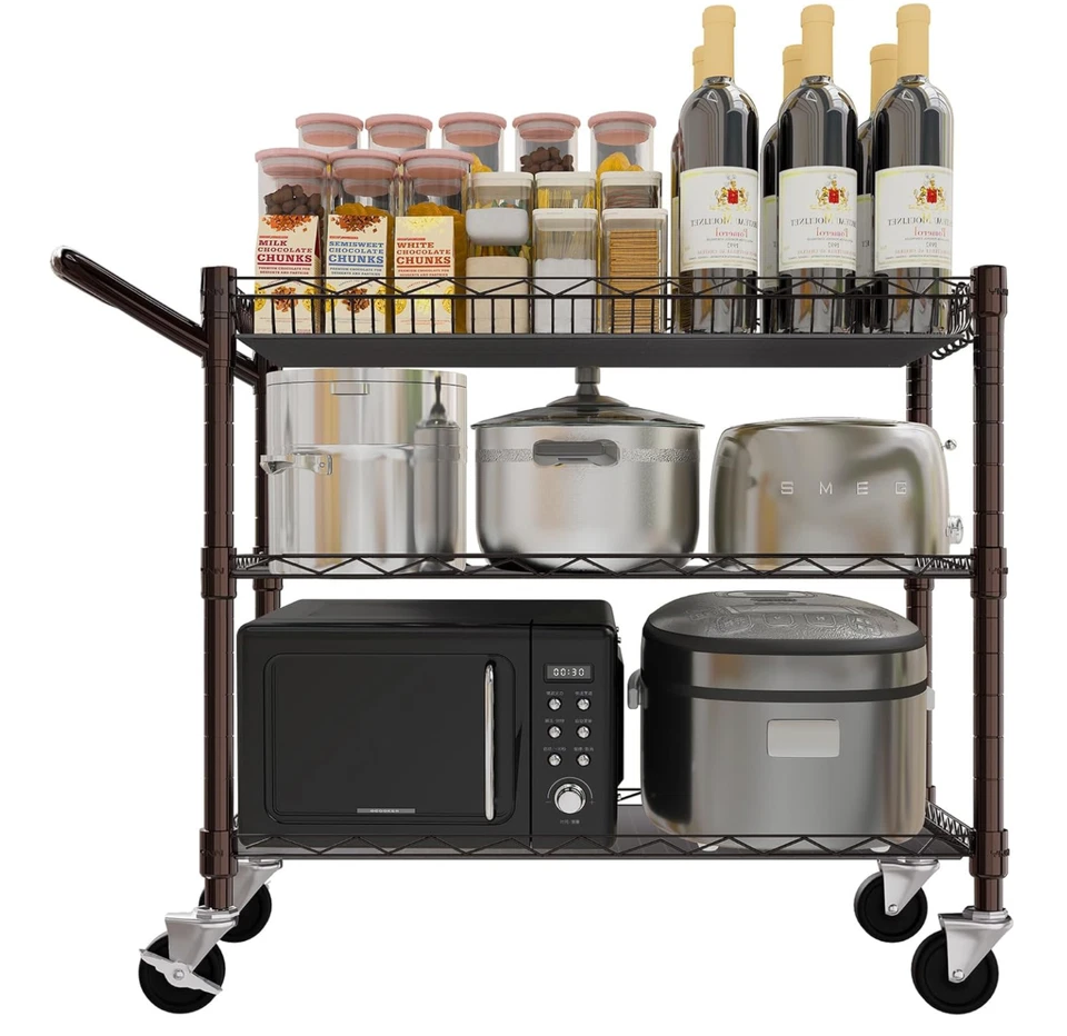 Bronze Utility Rolling Cart  3 Tier Heavy Duty Metal Cart with Wheels & Handle - Image 2 of 4