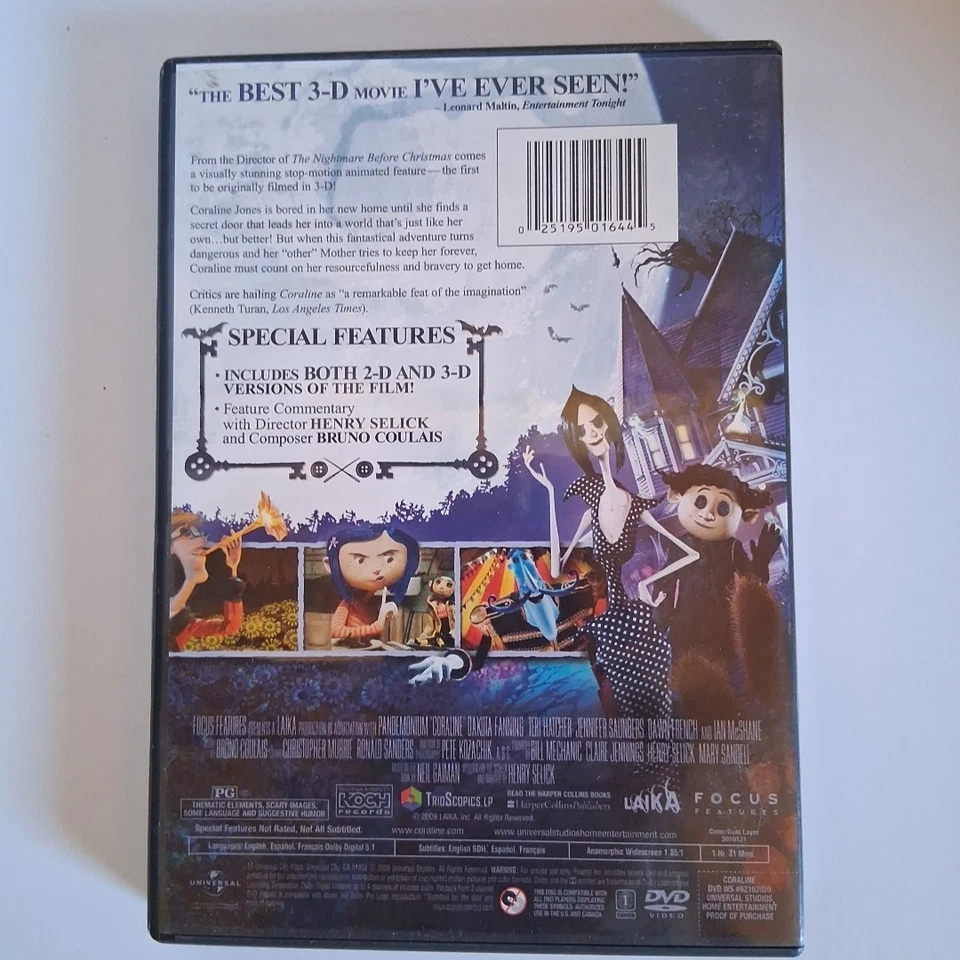 Coraline (DVD 2009 3D & 2D) Laika StopMotion Animation Dark Fantasy Henry Selick - Image 2 of 4