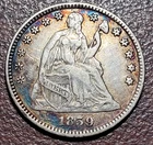 1859 Seated Liberty Half Dime FINE+ VF Some Colorful Toning 19th C Type Coin