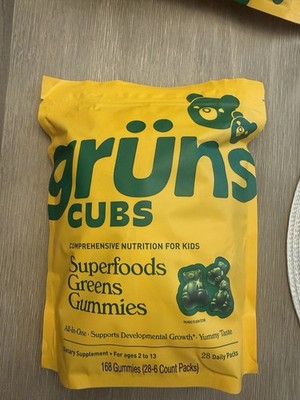 grüns CUBS Superfoods Greens Gummies 168 Ct Vegan Gluten Free Exp 06/2027