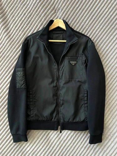 Giacca Prada Mainline Re Nylon Pile Logo Tasca Zip Taglia L