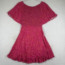 Free People Pink Floral Smocked Lace Up Back Fit & Flare Mini Dress XS OB1557889