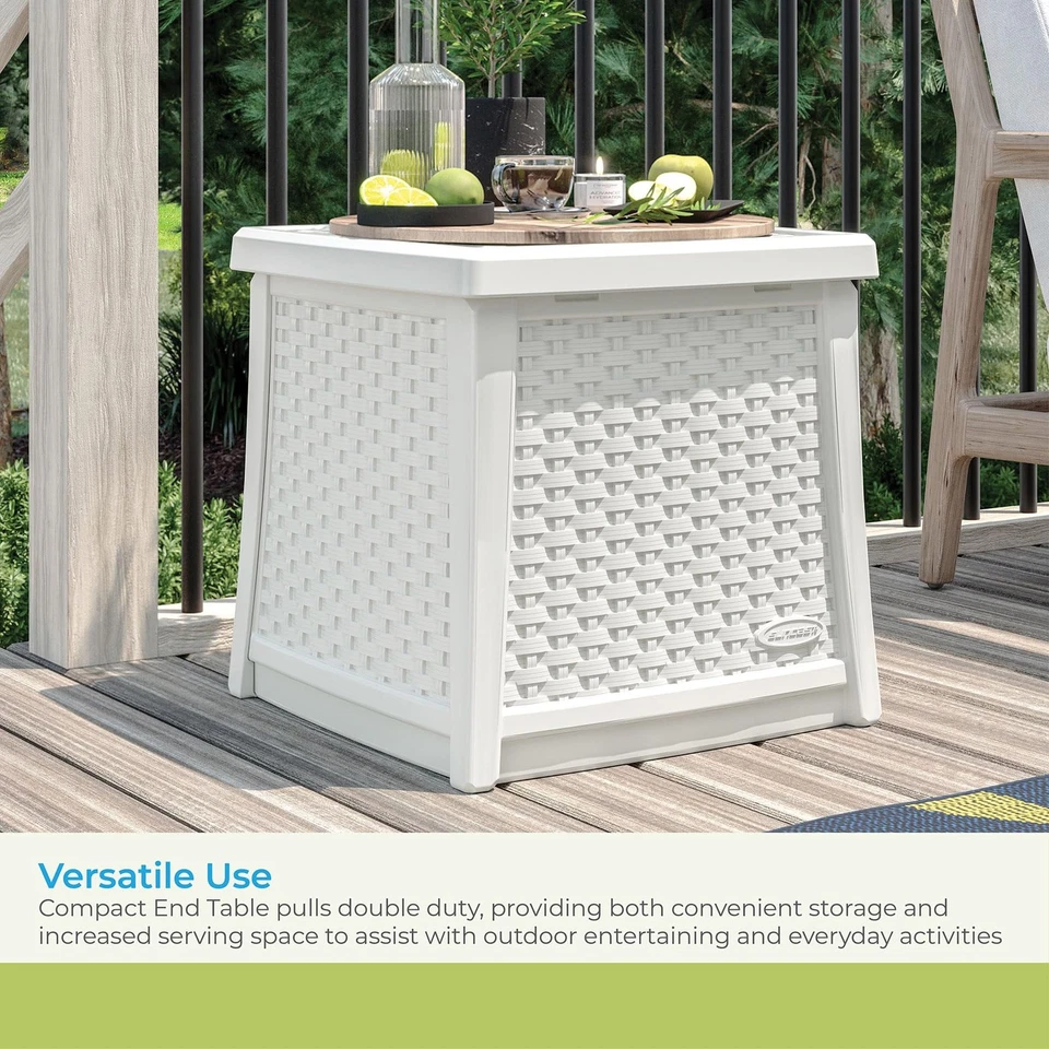 Mesa auxiliar exterior de resina Elements con 13 gal. Área de almacenamiento, almacenamiento moderno en... Foto 4 de 4