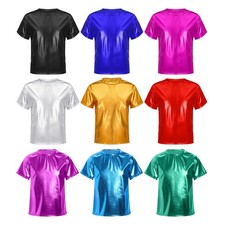 US Girls Metallic Dance Tops Sparkly Hip Hop Shirts Jazz Performance Dancewear