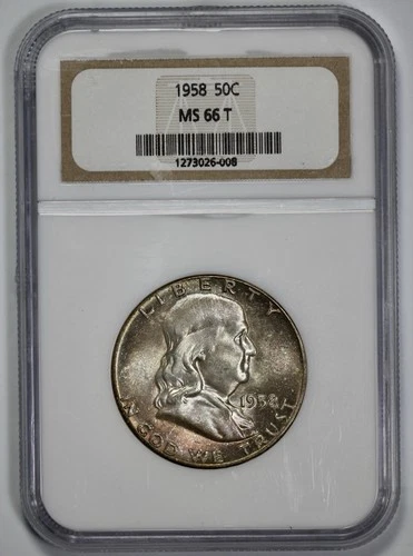 1958 Franklin 50c Silver Half Dollar NGC MS 66 Toned