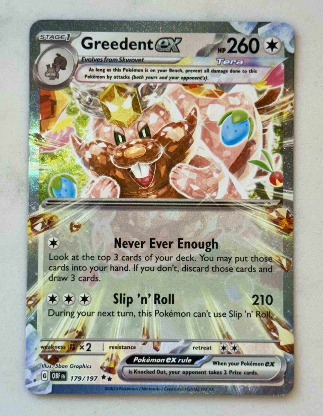 Pokemon Greedent EX Holo Double Rare 179/197 Obsidian Flames NM/Mint