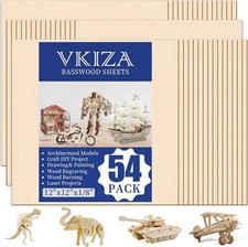54 Packs Basswood Sheets 12"x12"x1/8", 3mm Basswood for Laser Cutting and Eng...