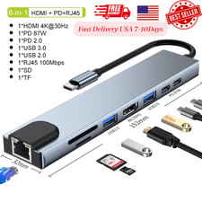 8 in 1 USB-C Hub Type C To USB 3.0 4K HDMI PD Adapter For iPhone Macbook Pro Air