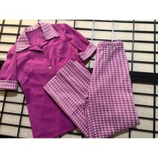 Vintage 70s Magenta Houndstooth Pantsuit Set