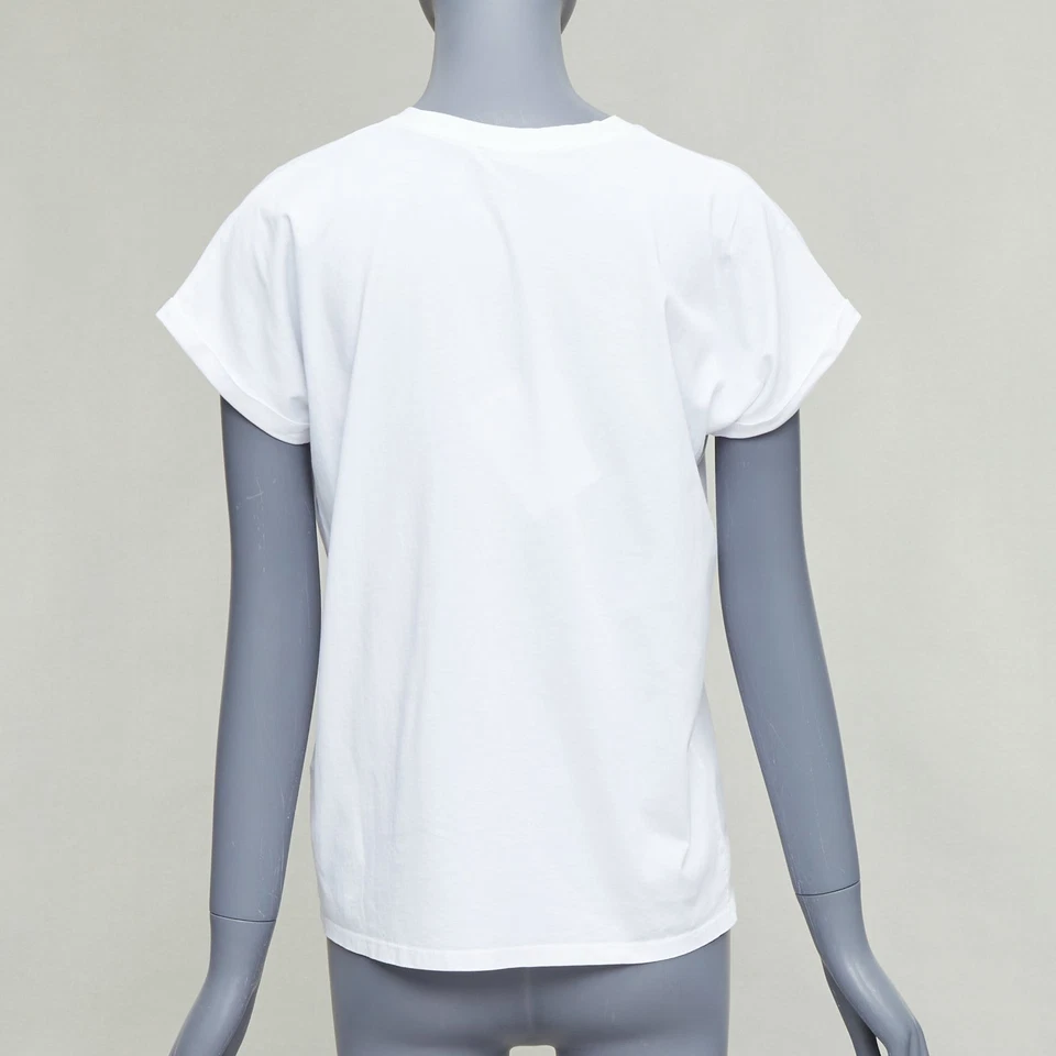 BALMAIN white cotton black logo felt print cap roll sleeve tshirt XS - image 4 of 4