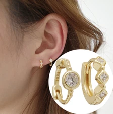 925 Sterling Silver Gold Plated Huggie Hoop CZ Earrings Girl Women Gift 10mm E22