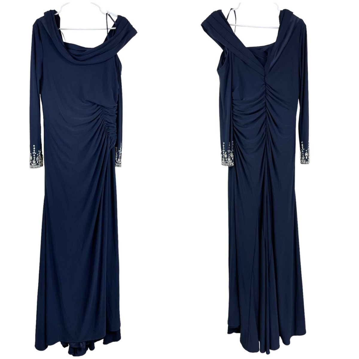 ☆Mac Duggal☆ クレープオフショルダー Mac Duggal NWT Off-The-Shoulder Jersey Gown Jewel Accented