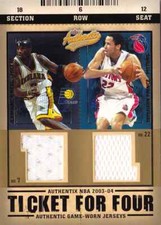 2003-04 Fleer Authentix KARL MALONE BEN WALLACE Ticket For Four Quad Jersey 100