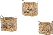 Oval Hand-Woven Water Hyacinth Stackable Baskets, Set of 3 Collectible  5644 