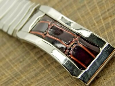 Globe Vintage Unused NOS Watch Band 16mm Expansion Stainless & Faux Crocodile