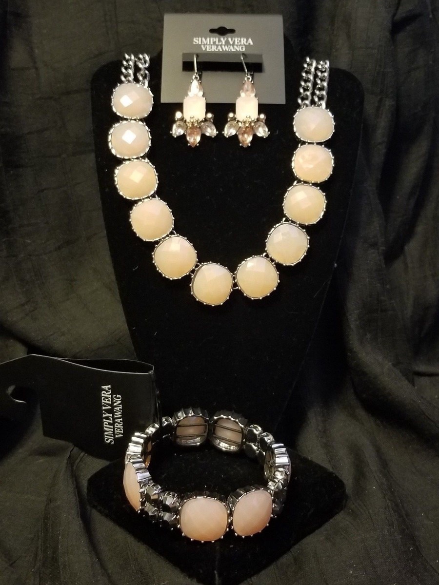 SIMPLY VERA WANG NWT $80 women's long necklace earrings bracelet set light  pink