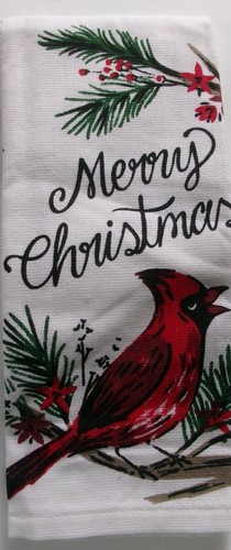 FULL Multi-color MERRY CHRISTMAS CARDINAL Print Cotton Kitchen Towel