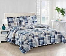 Plaids and Stripes Quilt Set, 3-Piece Bedding Sets with 2 King Pillow Shams, Was